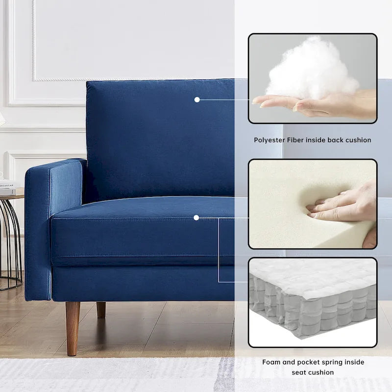 69 Inch Wide Upholstered Sofa with Square Arms