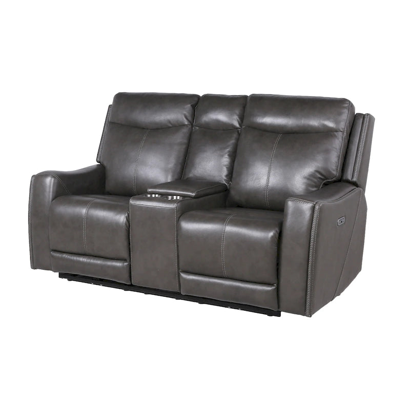 Power Top Grain Leather Reclining Loveseat with Console by