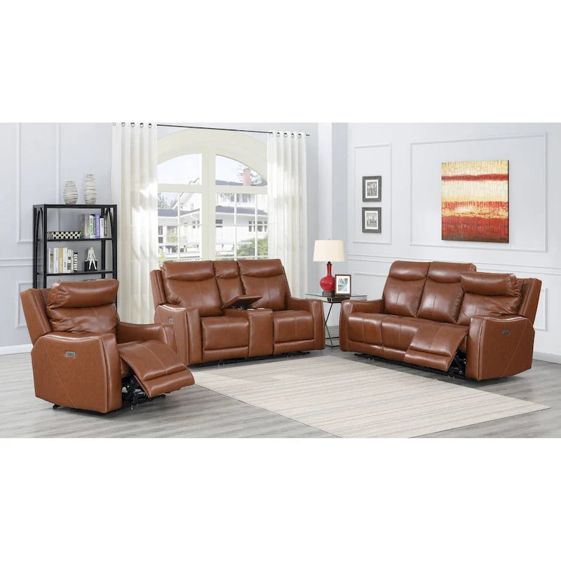 Power Top Grain Leather Reclining Loveseat with Console by