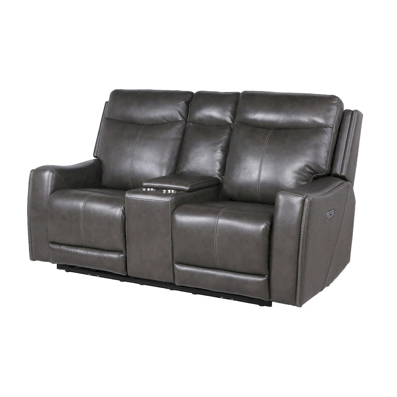 Power Top Grain Leather Reclining Loveseat with Console by