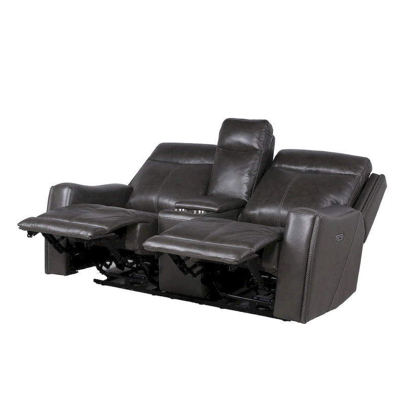 Power Top Grain Leather Reclining Loveseat with Console by