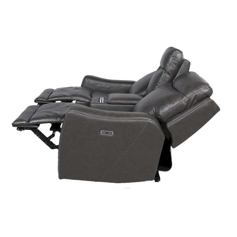 Power Top Grain Leather Reclining Loveseat with Console by