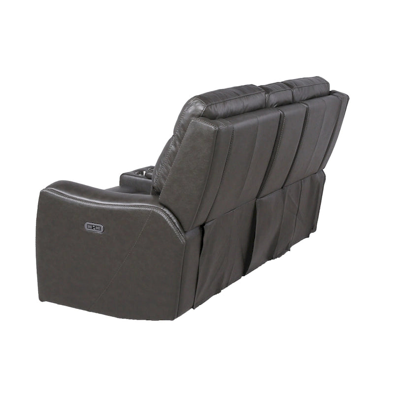 Power Top Grain Leather Reclining Loveseat with Console by