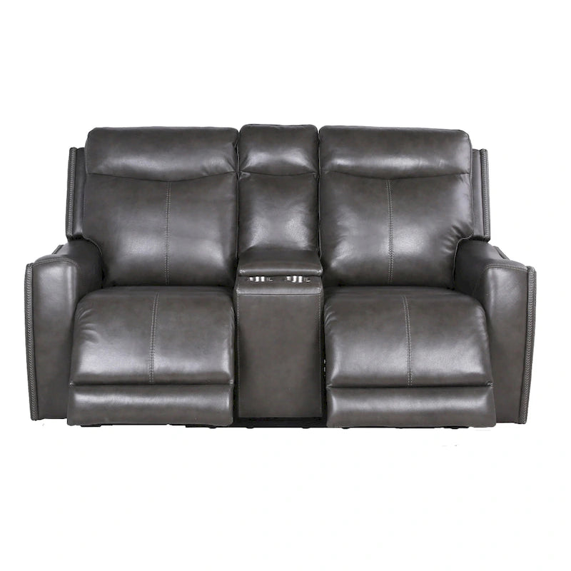 Power Top Grain Leather Reclining Loveseat with Console by