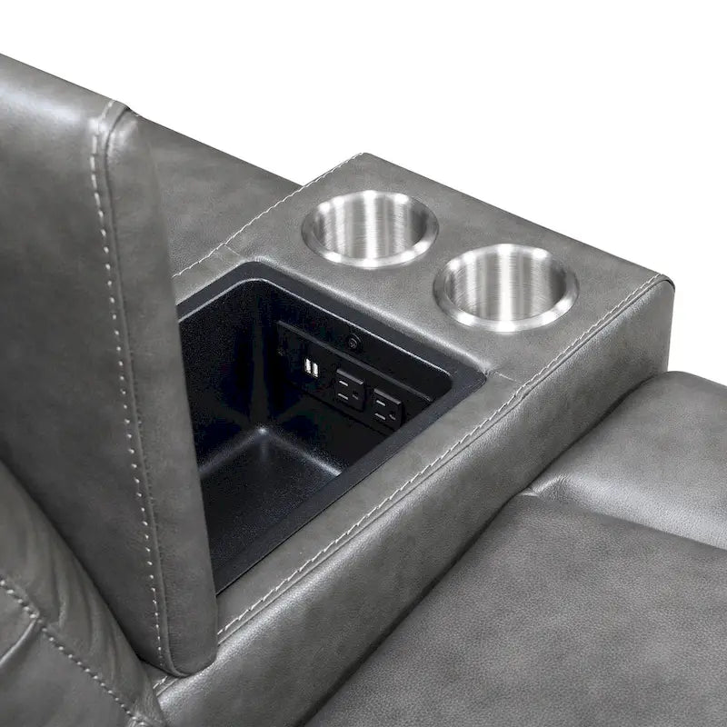 Power Top Grain Leather Reclining Loveseat with Console by