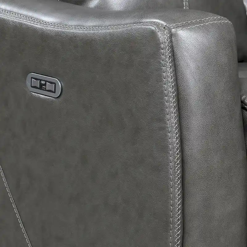 Power Top Grain Leather Reclining Loveseat with Console by