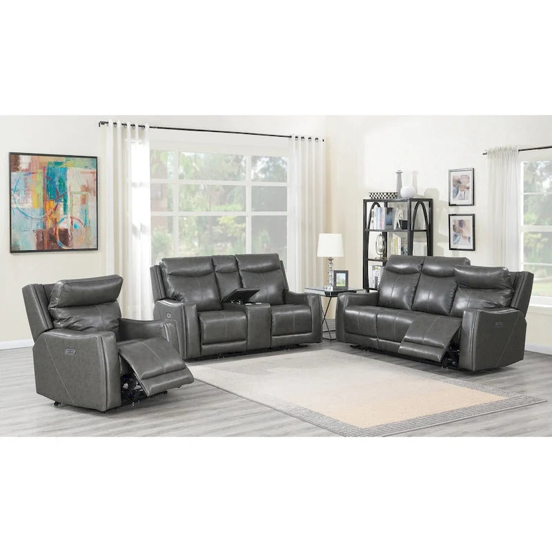 Power Top Grain Leather Reclining Loveseat with Console by