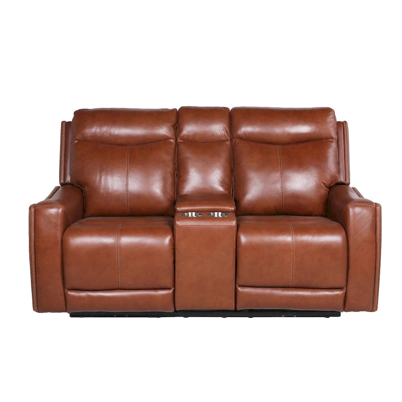 Power Top Grain Leather Reclining Loveseat with Console by