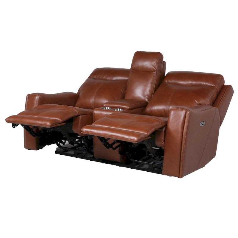 Power Top Grain Leather Reclining Loveseat with Console by
