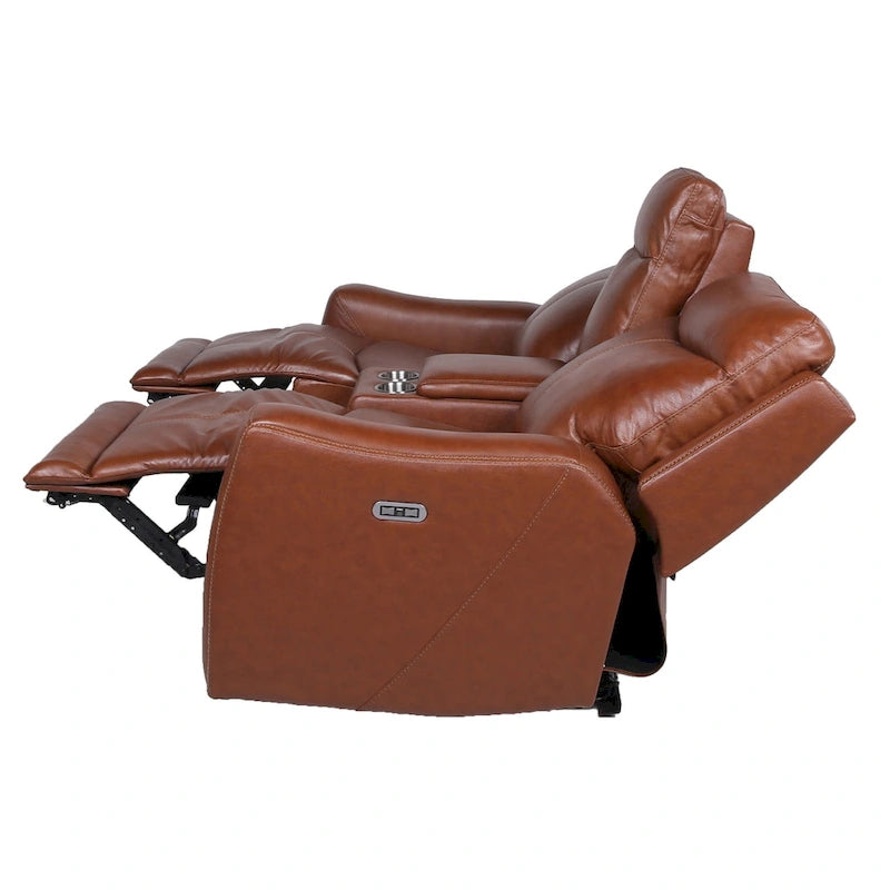 Power Top Grain Leather Reclining Loveseat with Console by