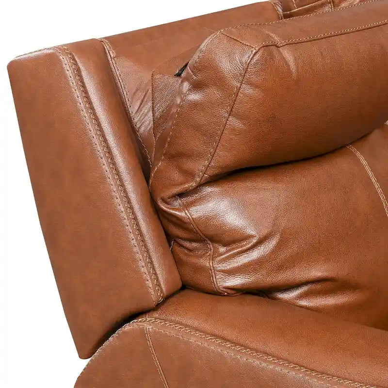 Power Top Grain Leather Reclining Loveseat with Console by