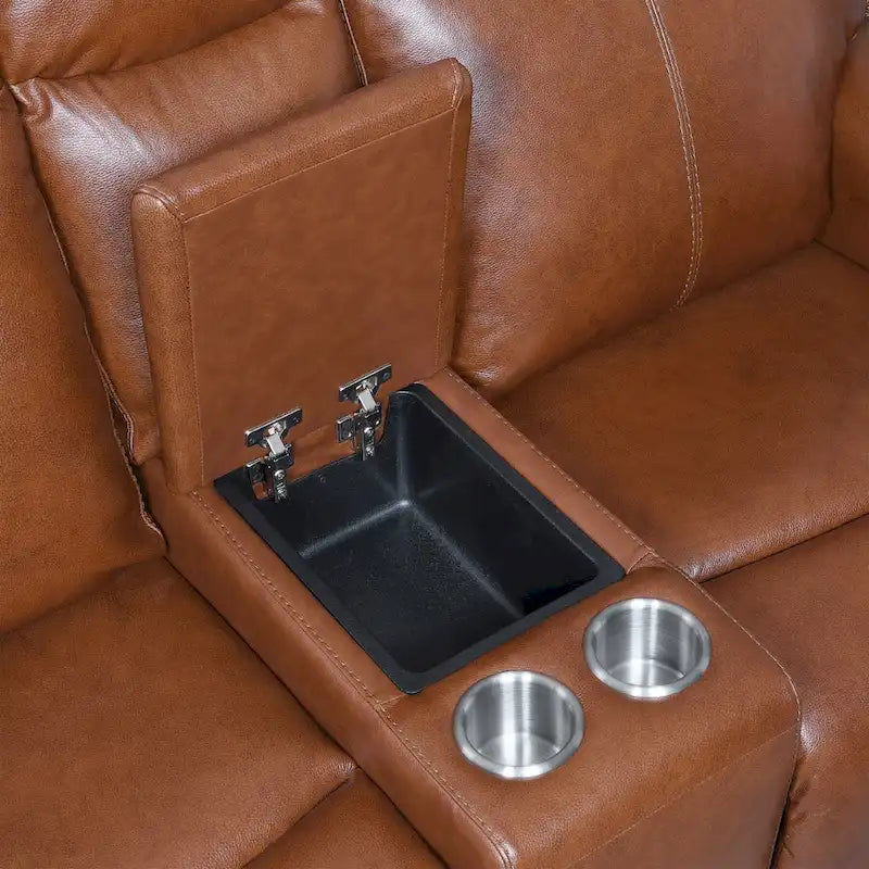 Power Top Grain Leather Reclining Loveseat with Console by