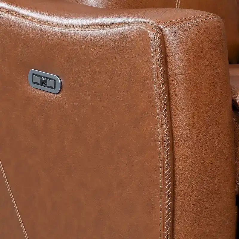 Power Top Grain Leather Reclining Loveseat with Console by