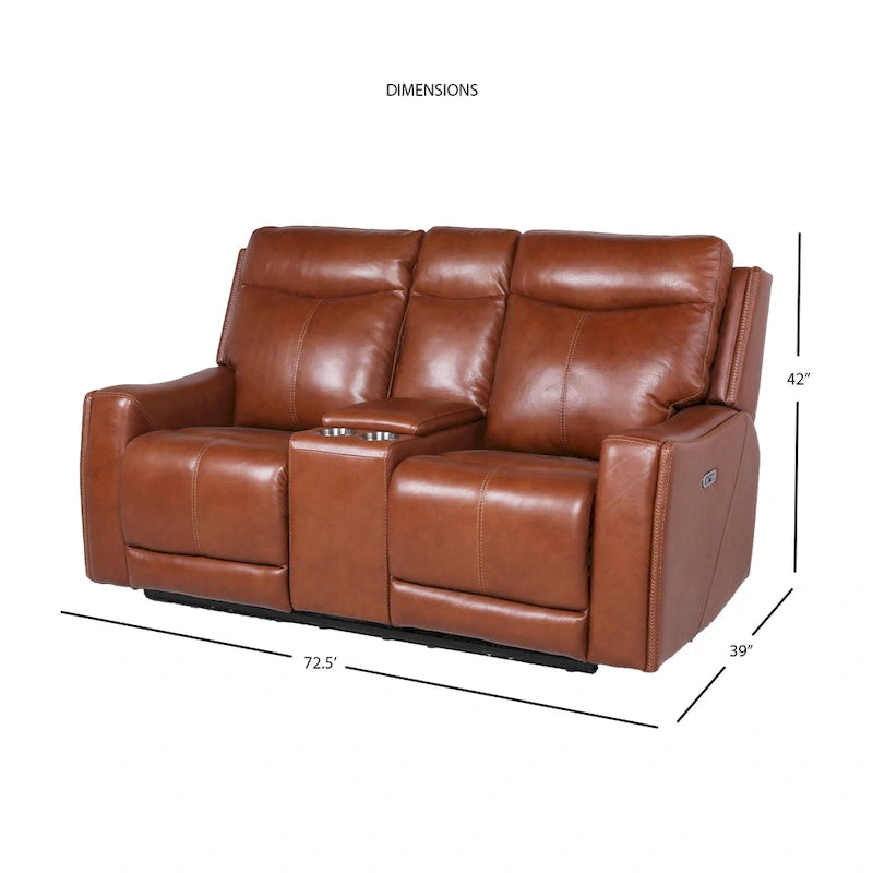 Power Top Grain Leather Reclining Loveseat with Console by