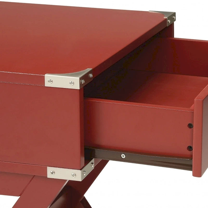 24 Red Wood Cross Legs End Table With Drawer - 18 W x 16 D x 24 H