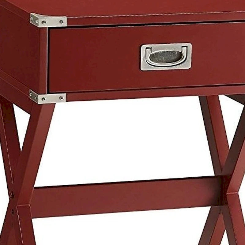 24 Red Wood Cross Legs End Table With Drawer - 18 W x 16 D x 24 H