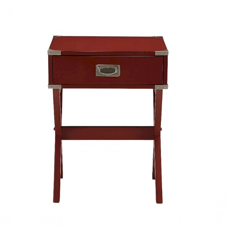 24 Red Wood Cross Legs End Table With Drawer - 18 W x 16 D x 24 H