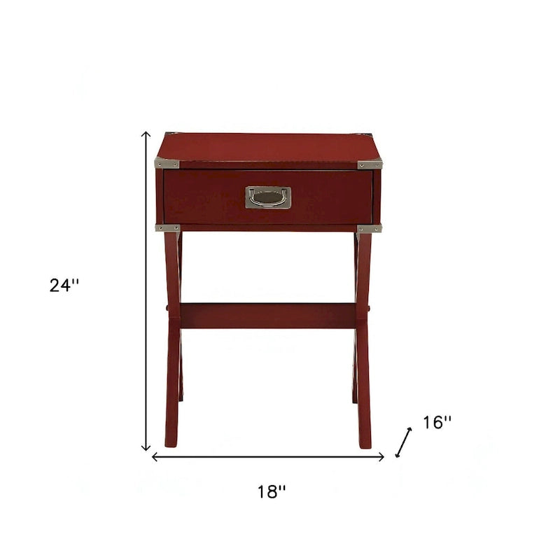 24 Red Wood Cross Legs End Table With Drawer - 18 W x 16 D x 24 H