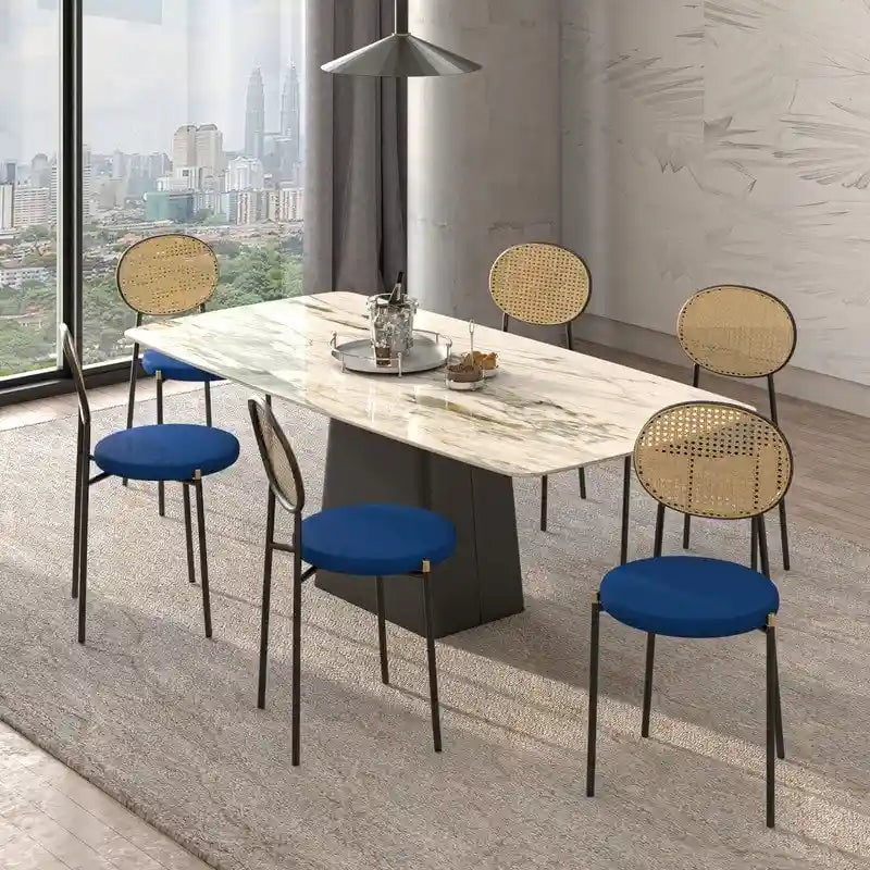 Set of 2 Modern Dining Chair with Wicker Back & Upholstered Velvet Seat for Home Office Living Room & Kitchen