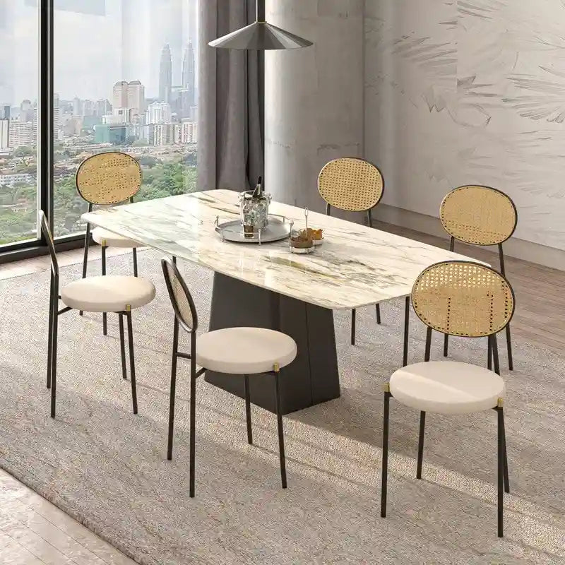 Set of 2 Modern Dining Chair with Wicker Back & Upholstered Velvet Seat for Home Office Living Room & Kitchen