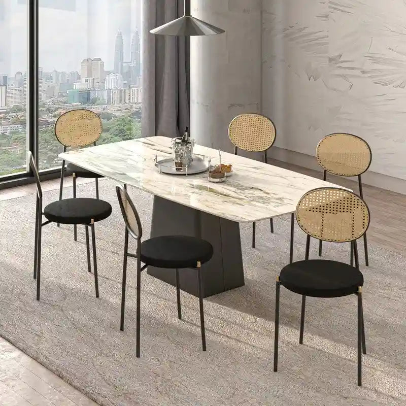 Set of 2 Modern Dining Chair with Wicker Back & Upholstered Velvet Seat for Home Office Living Room & Kitchen