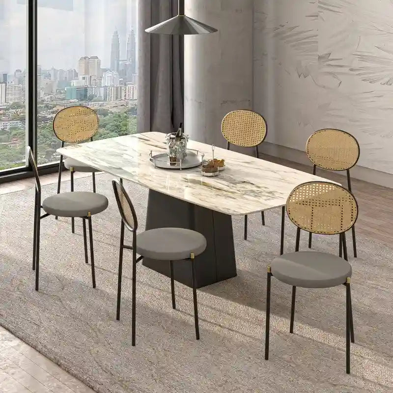 Set of 2 Modern Dining Chair with Wicker Back & Upholstered Velvet Seat for Home Office Living Room & Kitchen