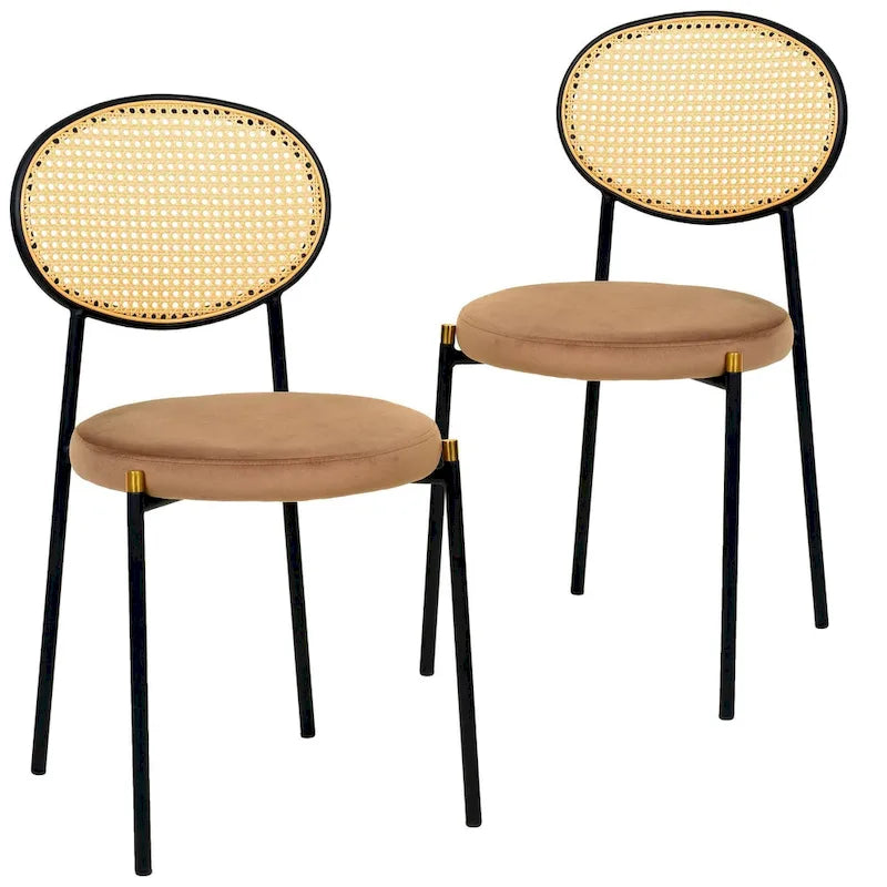 Set of 2 Modern Dining Chair with Wicker Back & Upholstered Velvet Seat for Home Office Living Room & Kitchen