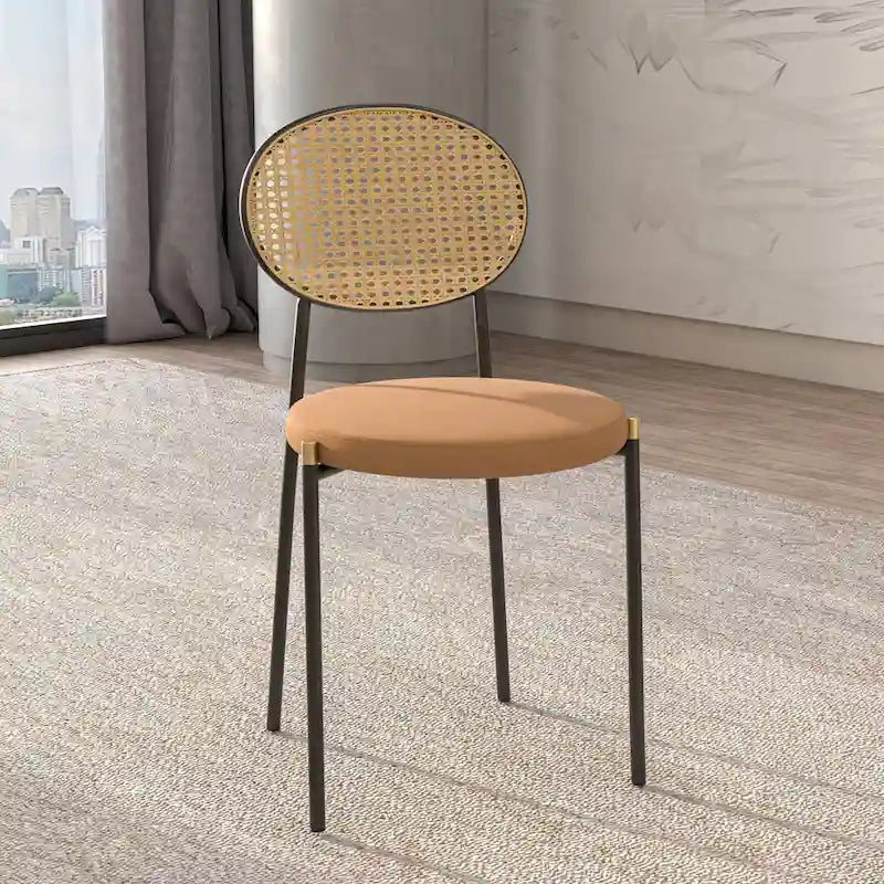 Set of 2 Modern Dining Chair with Wicker Back & Upholstered Velvet Seat for Home Office Living Room & Kitchen