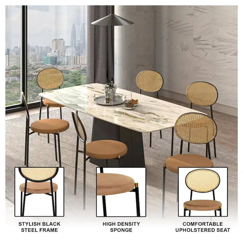 Set of 2 Modern Dining Chair with Wicker Back & Upholstered Velvet Seat for Home Office Living Room & Kitchen