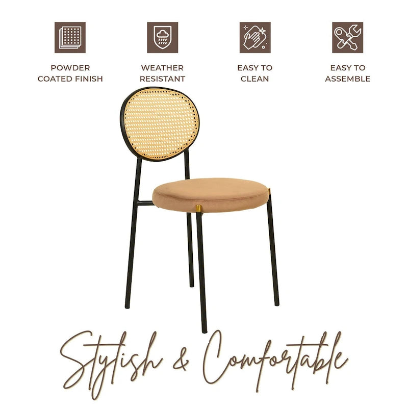 Set of 2 Modern Dining Chair with Wicker Back & Upholstered Velvet Seat for Home Office Living Room & Kitchen