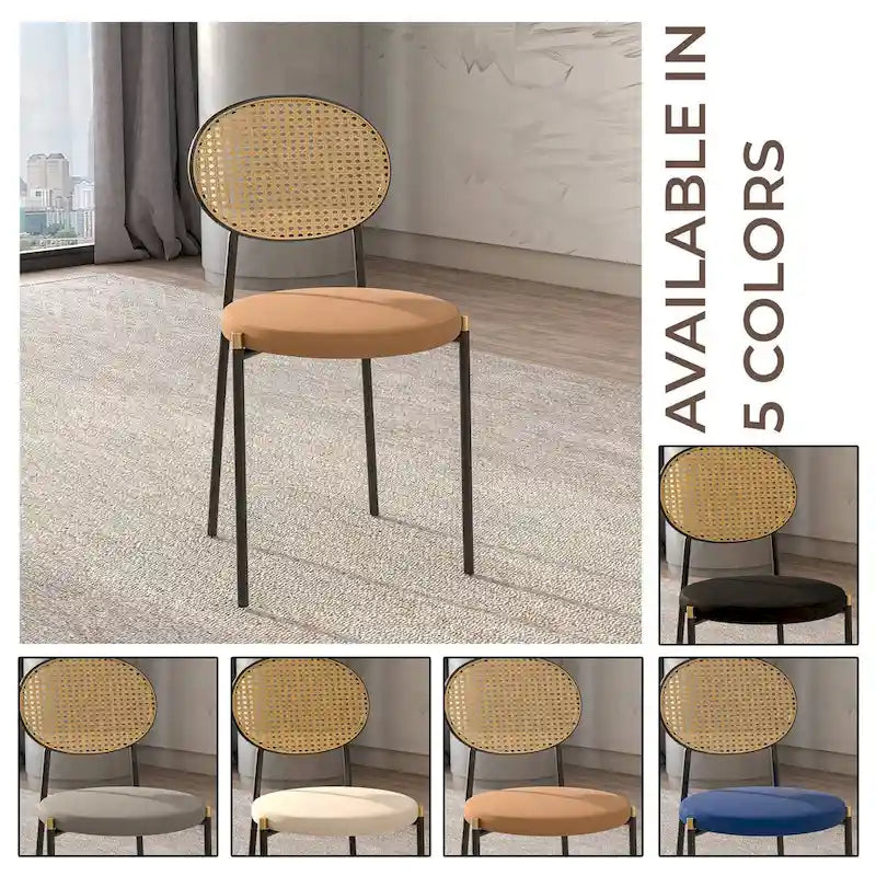 Set of 2 Modern Dining Chair with Wicker Back & Upholstered Velvet Seat for Home Office Living Room & Kitchen