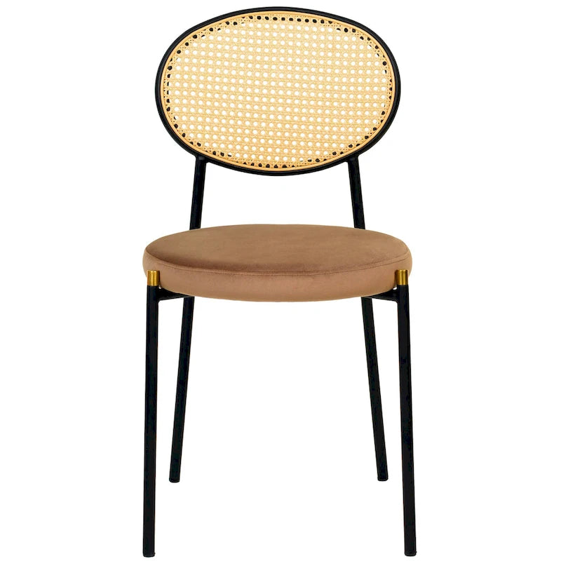 Set of 2 Modern Dining Chair with Wicker Back & Upholstered Velvet Seat for Home Office Living Room & Kitchen