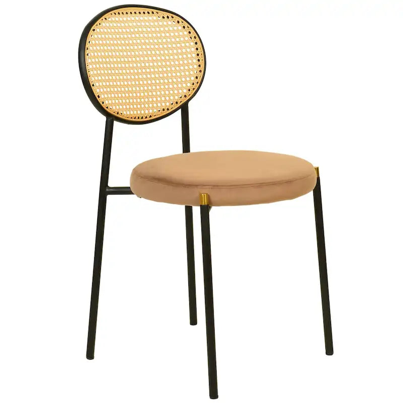 Set of 2 Modern Dining Chair with Wicker Back & Upholstered Velvet Seat for Home Office Living Room & Kitchen