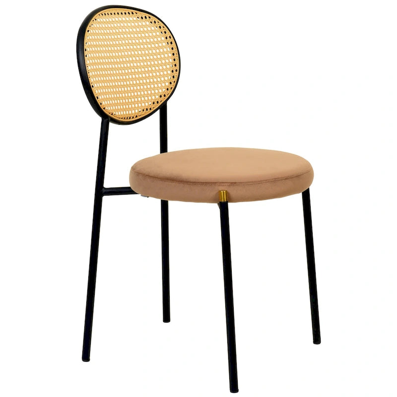 Set of 2 Modern Dining Chair with Wicker Back & Upholstered Velvet Seat for Home Office Living Room & Kitchen