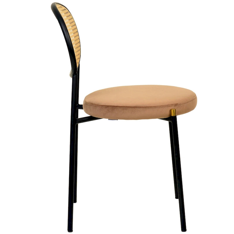 Set of 2 Modern Dining Chair with Wicker Back & Upholstered Velvet Seat for Home Office Living Room & Kitchen