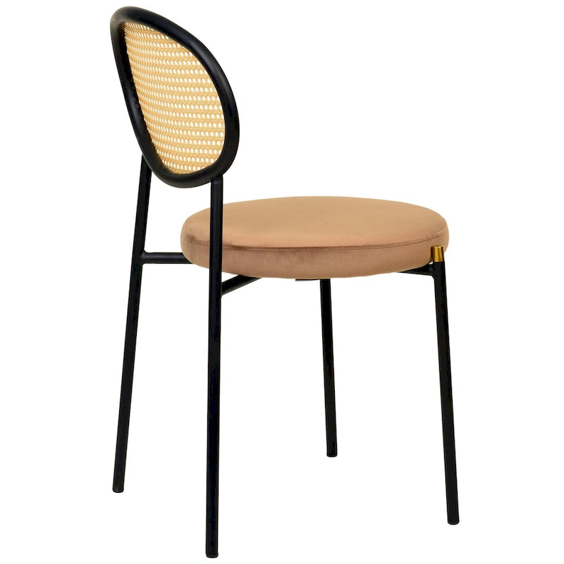 Set of 2 Modern Dining Chair with Wicker Back & Upholstered Velvet Seat for Home Office Living Room & Kitchen