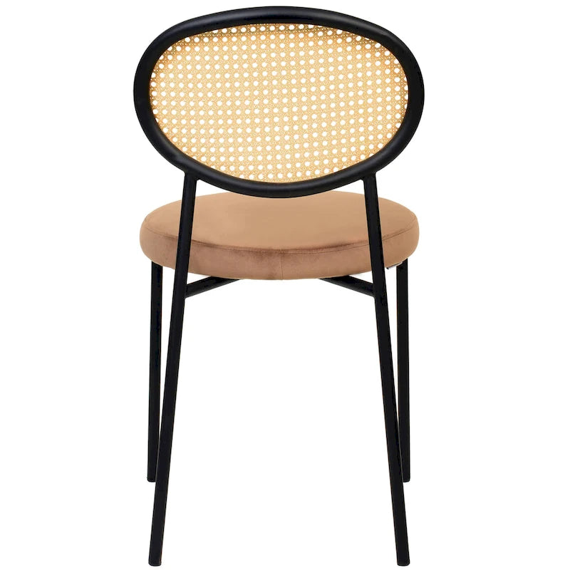 Set of 2 Modern Dining Chair with Wicker Back & Upholstered Velvet Seat for Home Office Living Room & Kitchen