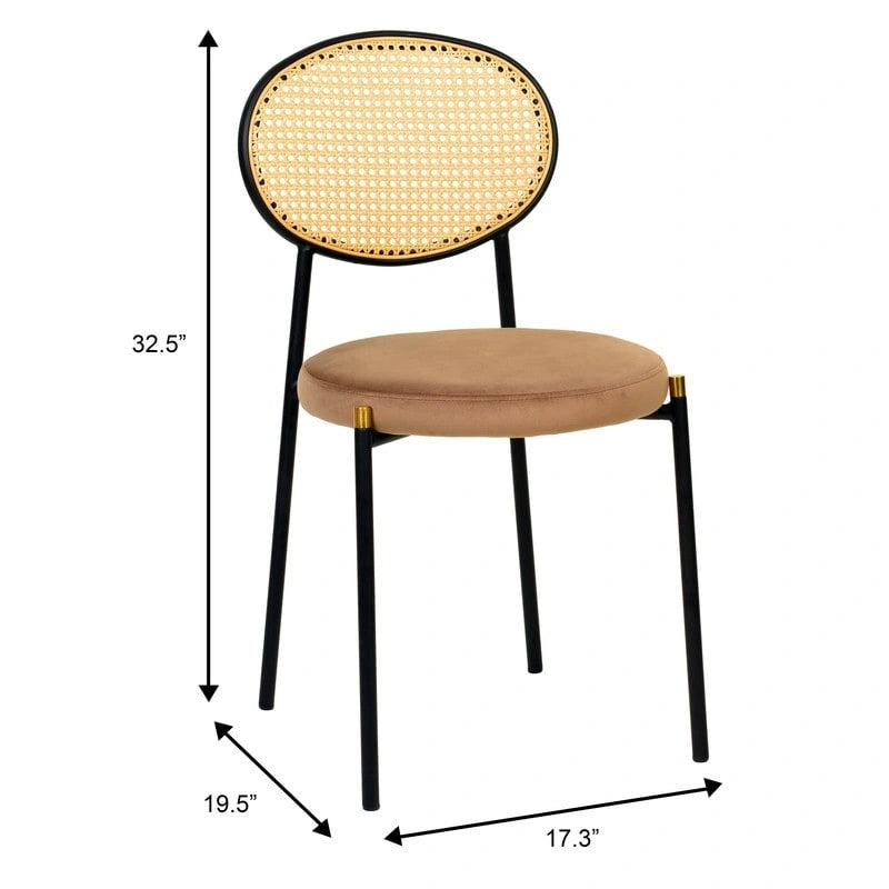 Set of 2 Modern Dining Chair with Wicker Back & Upholstered Velvet Seat for Home Office Living Room & Kitchen