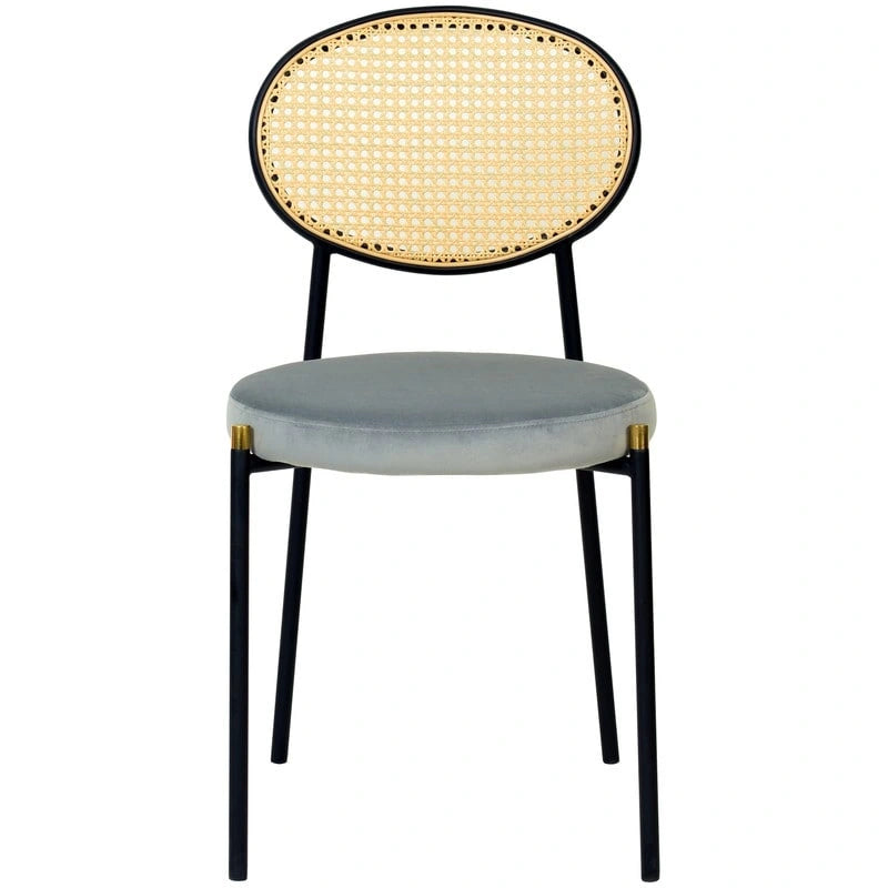 Set of 2 Modern Dining Chair with Wicker Back & Upholstered Velvet Seat for Home Office Living Room & Kitchen