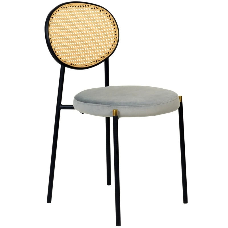 Set of 2 Modern Dining Chair with Wicker Back & Upholstered Velvet Seat for Home Office Living Room & Kitchen