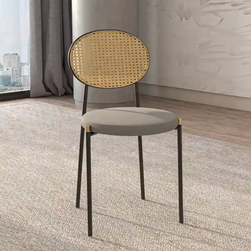 Set of 2 Modern Dining Chair with Wicker Back & Upholstered Velvet Seat for Home Office Living Room & Kitchen