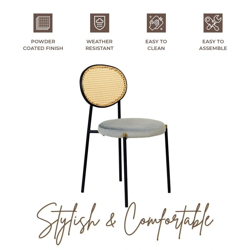 Set of 2 Modern Dining Chair with Wicker Back & Upholstered Velvet Seat for Home Office Living Room & Kitchen