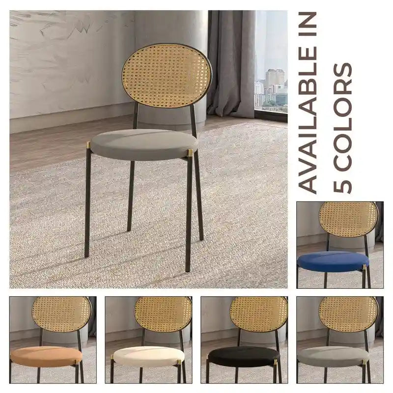 Set of 2 Modern Dining Chair with Wicker Back & Upholstered Velvet Seat for Home Office Living Room & Kitchen