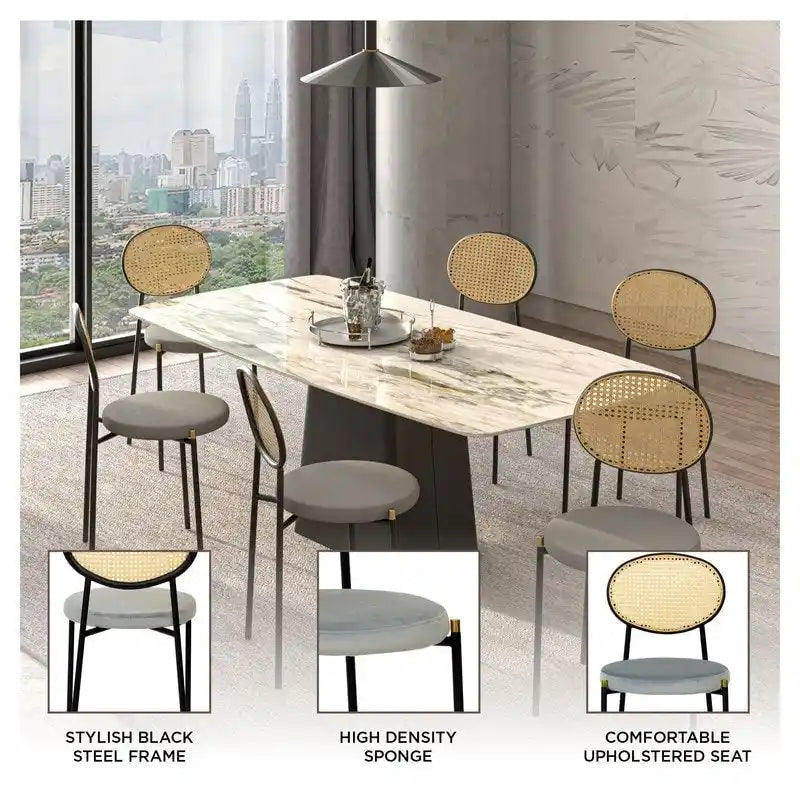 Set of 2 Modern Dining Chair with Wicker Back & Upholstered Velvet Seat for Home Office Living Room & Kitchen