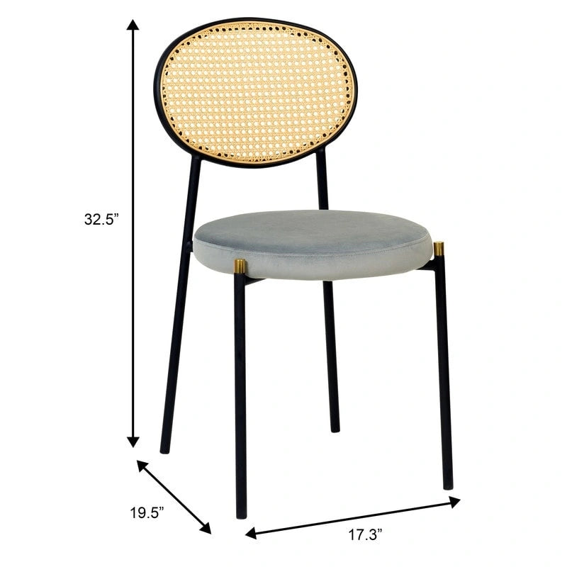 Set of 2 Modern Dining Chair with Wicker Back & Upholstered Velvet Seat for Home Office Living Room & Kitchen
