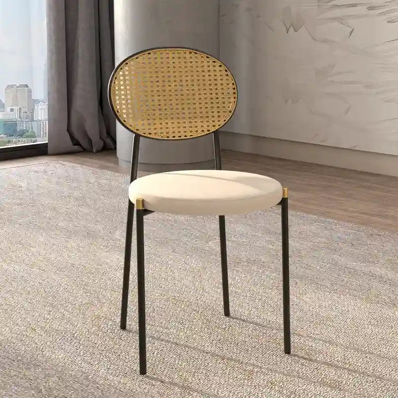 Set of 2 Modern Dining Chair with Wicker Back & Upholstered Velvet Seat for Home Office Living Room & Kitchen