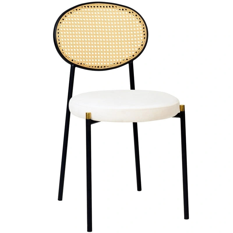 Set of 2 Modern Dining Chair with Wicker Back & Upholstered Velvet Seat for Home Office Living Room & Kitchen