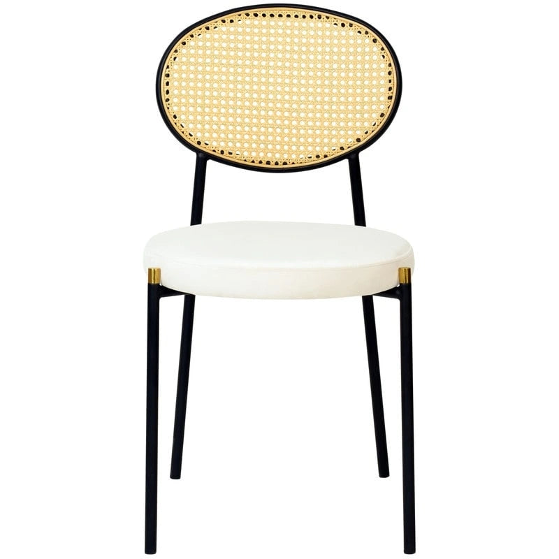 Set of 2 Modern Dining Chair with Wicker Back & Upholstered Velvet Seat for Home Office Living Room & Kitchen