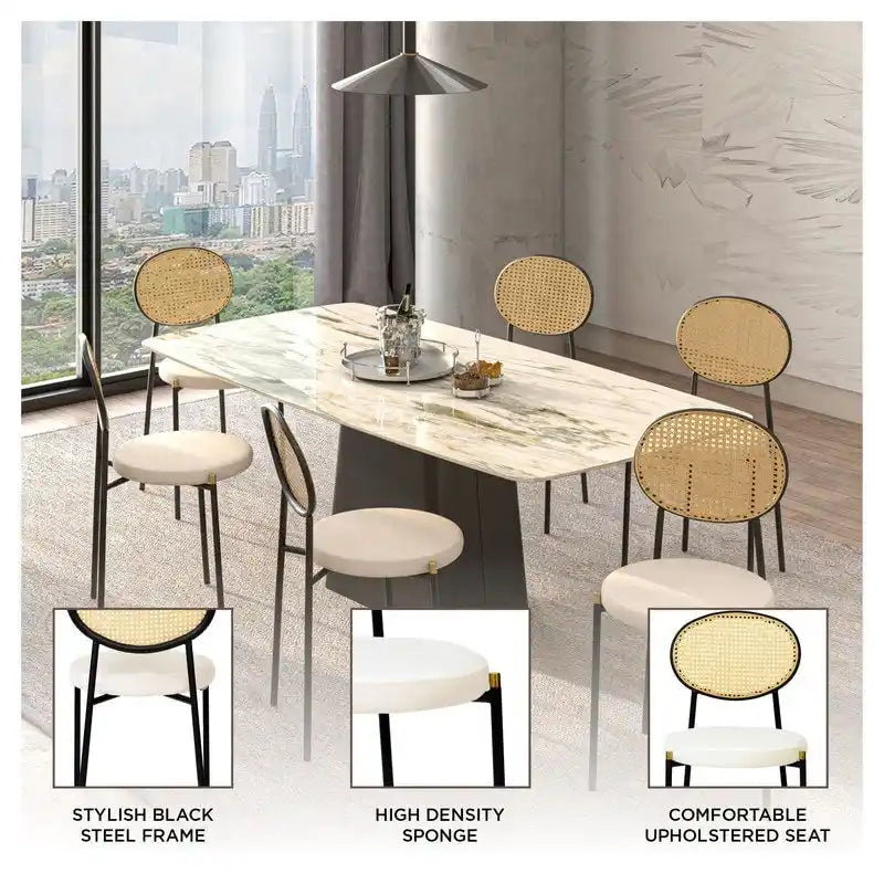 Set of 2 Modern Dining Chair with Wicker Back & Upholstered Velvet Seat for Home Office Living Room & Kitchen