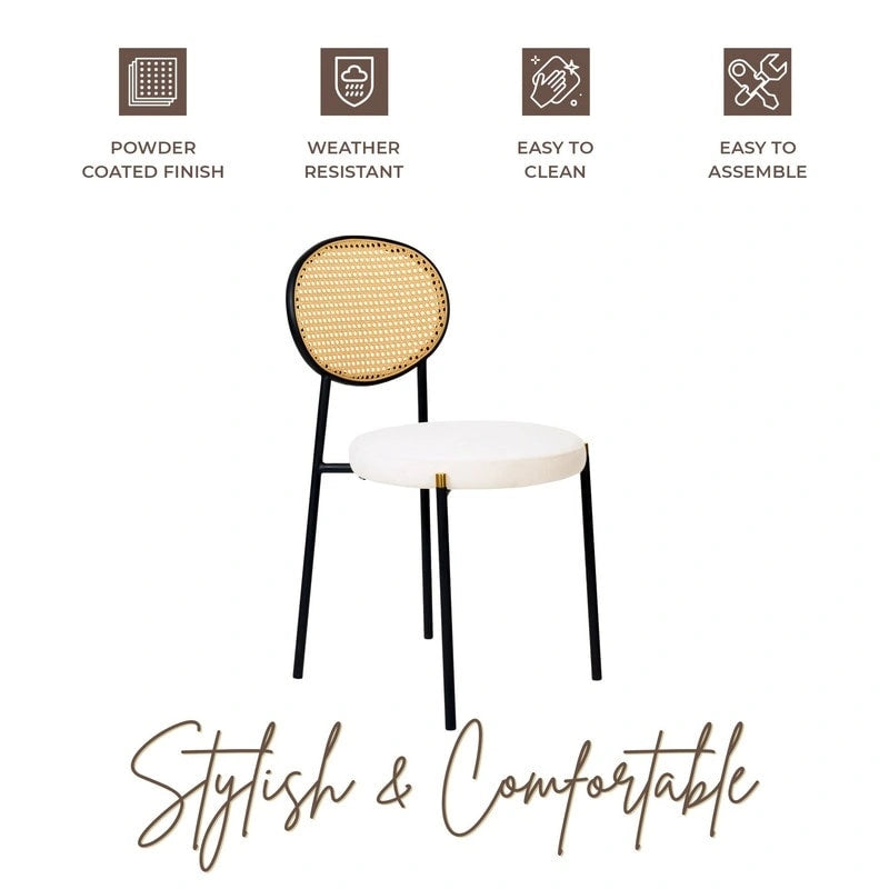 Set of 2 Modern Dining Chair with Wicker Back & Upholstered Velvet Seat for Home Office Living Room & Kitchen